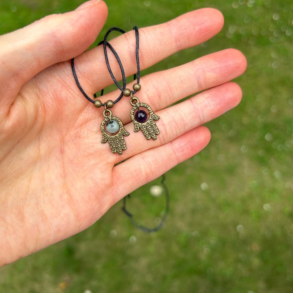 NEW Genuine Jasper and Amethyst Hamsa Necklace Charms crystals pendants pendant